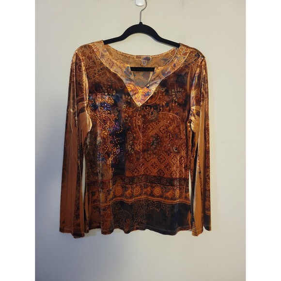 Tops - Vintage Y2K Whimsical Velour Top Sz M Bohemian Whimsigoth Fairy Grunge